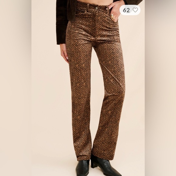 Laagam Shelby for Free People Pants - Women's Brown Herringbone Corduroy Straight Leg Pants